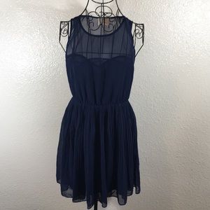 Navy Blue Pleated Skater Dress